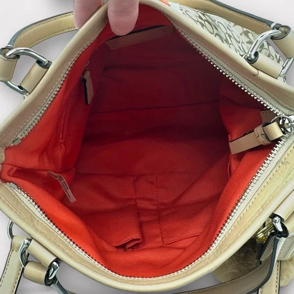 Coach Signature Varsity Stripe Medium Tote Bag – Khaki/Red – Style F27024 - Picture 14 of 16